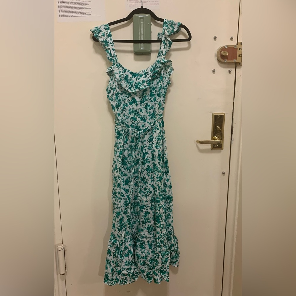 Green floral midi dress (Large)